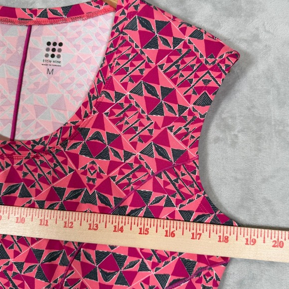 Title Nine Dream Dress Womens Medium Pink Geometric Print Zip Pocket Cap Sleeve - Picture 5 of 11